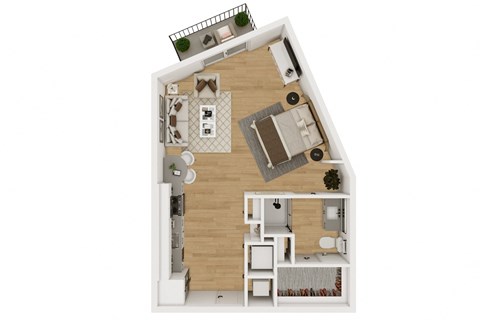 Floor plan for studio, 1 bath, 599 sqft
